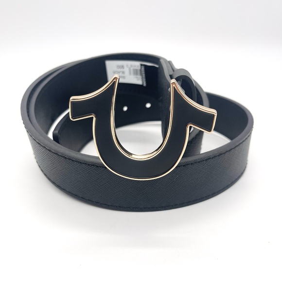 True Religion Gains Horseshoe Harness Metal Buckle Belt Size 38 - Picture 1 of 7